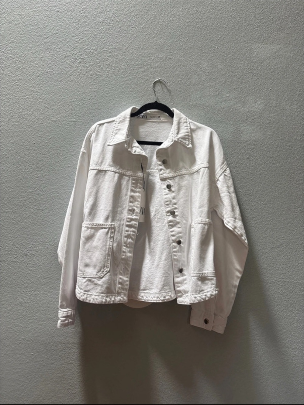 ZARA White Denim Jacket with Patch Pockets